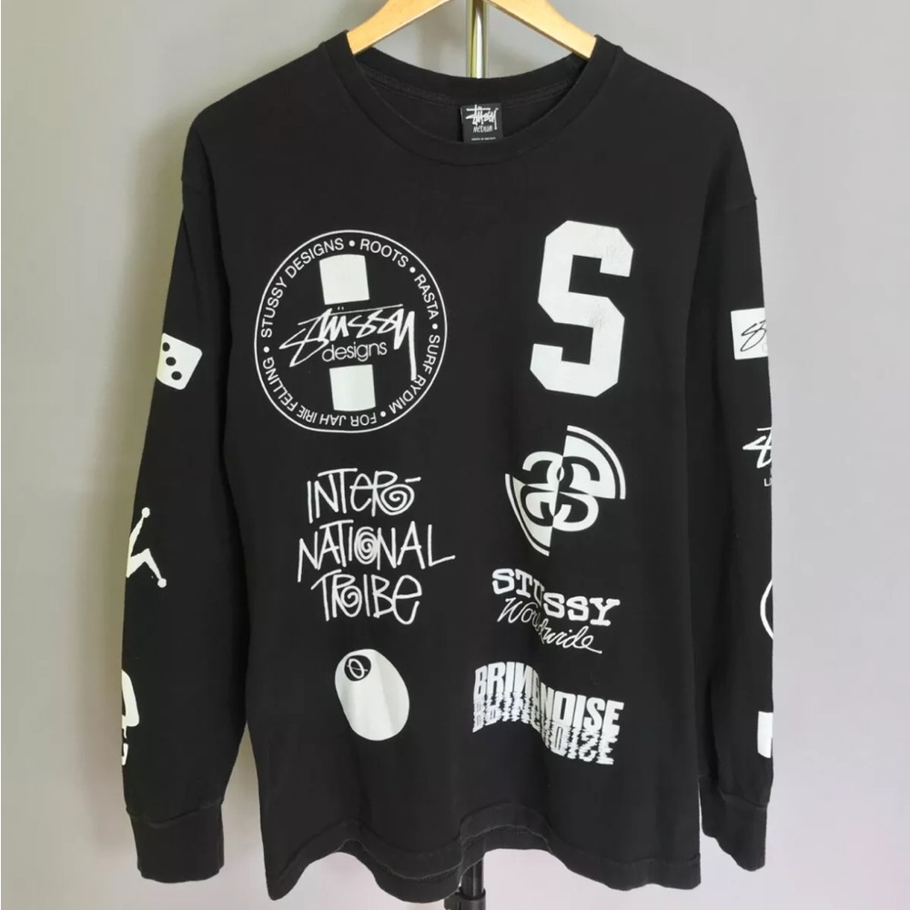 Stussy Black Tribe Bring Noise Skull Rat Long Sleeve T-Shirt